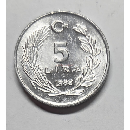 Turecko 5 lir, 1988