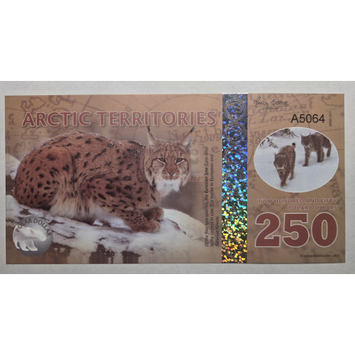 Bankovka Fantasy - 250 Polar Dollars Eurasian lynx (2017)
